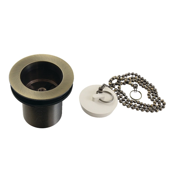 112 Chain and Stopper Tub Drain with 2 Body Thread, Antique Brass